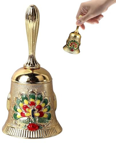 KUYOEJAR Handglocke - Elegante Single Bells im Pfauenmuster, Hand Glocke Hand Tischglocke Resturant Service Glocke Handklingel für Weihnachtsdekorationen Hochzeit Abendessen Schule