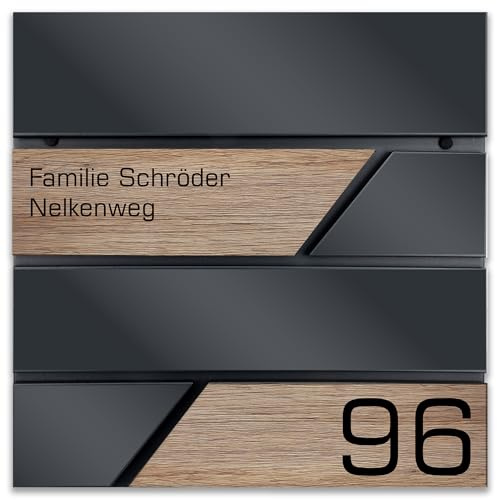 Zalafino Briefkasten mit Beschriftung ANTHRAZIT RAL 7016 pulverbeschichtet incl. 2 Holzoptikblenden und individueller, personalisierter Beschriftung