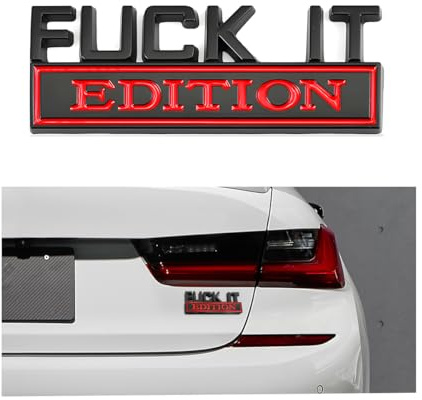Adunsiaoto Coche Fuck It Edition Emblema, Pegatina 3D Coche, Calcomanía para Automóvil Insignia, Emblema Adhesivo Metálico Automóvil Insignia, Decoración para Coches Motocicletas(Negro Rojo)