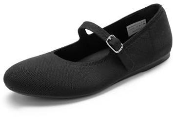 DREAM PAIRS Mary Jane-balettskor för kvinnor, uppklädda vikbara stickade platta skor med fotvalvstöd, bekväma för vardagsarbete och kontor