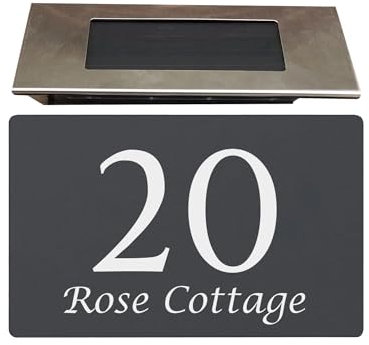 Housics Personalised House Sign with Solar Light | Made from Composite Aluminum – Fully Durable and Waterproof Plaque | Custom with Any Door Number & Street Name (GREY, 200MM*130MM)