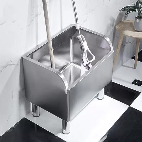 Floor Mop Sink with Deep Basin, Laundry Room Slop Sink with Drainpipe, Utility Mop Bucket for Kitchen Garages, 304 Stainless Steel,Silver-80x41x55cm