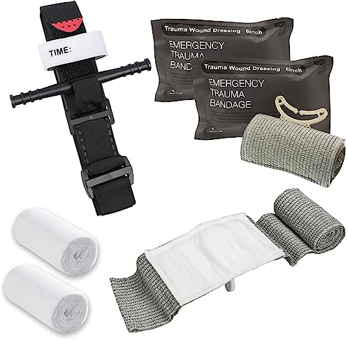 AQTAQ Tactical Tourniquet, 6 Israeli Bandage, Elastic Bandage, 12m Skimmed Gauze, First Aid Procedure to Control Blood Loss, Emergency Bandage Tourniquet