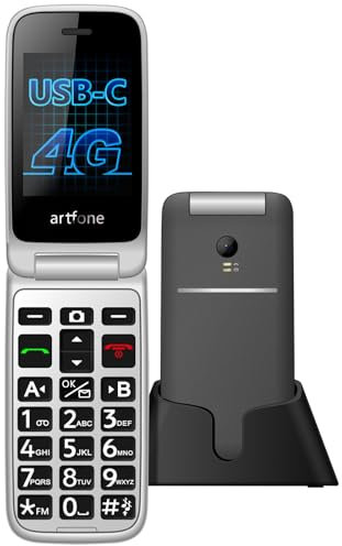 artfone G3 4G Téléphone Senior débloqué | Bouton SOS, Station de Charge, Haut-Parleur, numérotation Rapide | Téléphone à clapet Simple avec caméra | Menu français, écran Couleur 2,4 - Gris