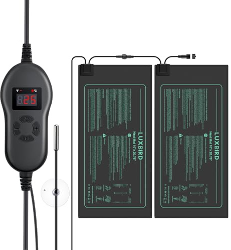 Luxbird Lot de 2 tapis chauffants avec 1 contrôleur, fonction de minuterie, tapis chauffant pour serre d'intérieur, 30 W, commande unique à plusieurs niveaux, étanche IP67, tapis chauffant, plantes,