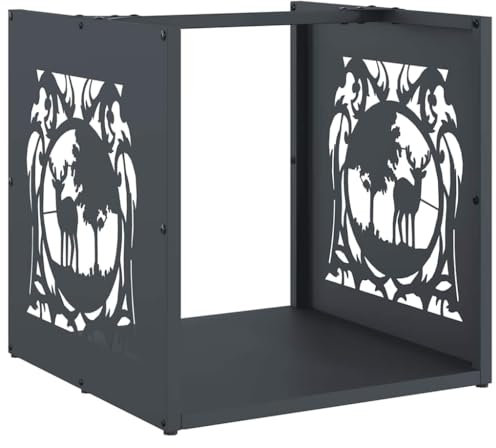 vidaXL Firewood Rack Anthracite Cold-Rolled Steel - 40x40x40 cm Log Holder - Indoor/Outdoor Wood Storage with Air Circulation - Elegant & Durable Fireplace Accessory