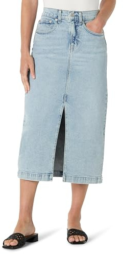 Amazon Essentials Women's Regular-Fit High-Rise Long Denim Skirt, Iced Light Wash, 14-16