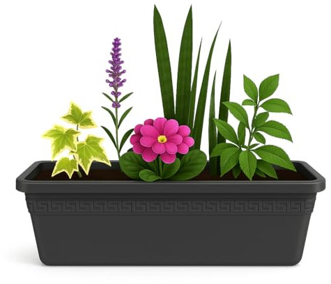 TECHZOCO Jardinera de plástico sin plato, Balconera plástico, Macetero para Jardín, Fabricado en Polipropileno, Apto balcón, Patio, Interior/Exterior, 50 cm Largo x 15 cm Alto x 18 cm Fondo, Antracita