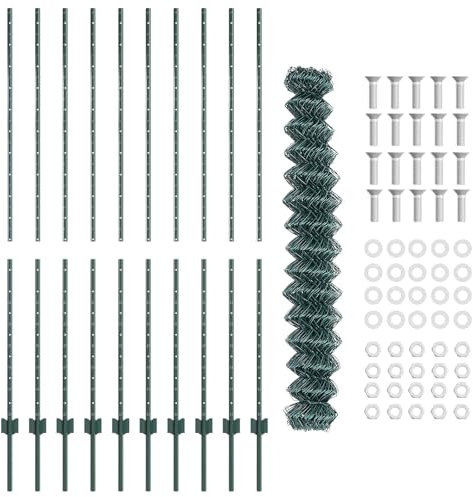 vidaXL Fence with Posts Green 1.5 x 10 m Steel, Garden and Terrace, Durable Outdoor Fence, Customizable Boundary Barrier, Protective Enclosure, Weather Resistant Panels