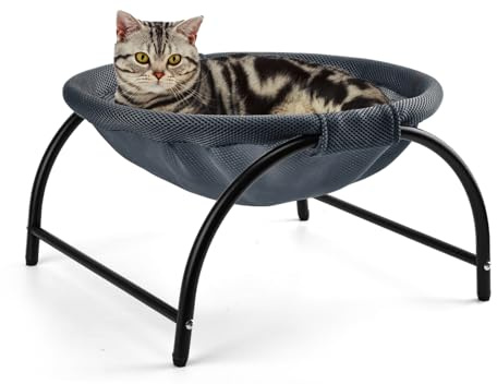 LIFLIX Lit pour Chat, Hamac pour Chat, lit Surélevé pour Chat avec Filet Lavable, Hamacs pour Chats Stables et Amovibles, Montage Facile à l'intérieur comme à l'extérieur (Bleu Foncé)