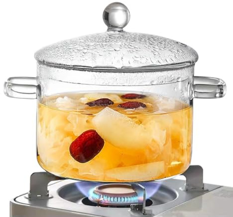 Pentola in vetro borosilicato resistente al calore da 1,9 l con coperchio, per cucinare, stufati, tè, zuppe e altro ancora