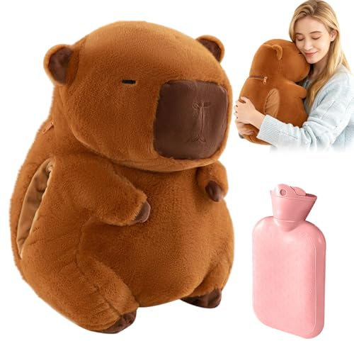 Bouillotte Peluche, Bouillottes Capybara, Chauffe-Mains, Récipient Intérieur Amovible, Hot Water Bottle pour Douleurs Menstruelles, Douleurs Au Cou, Aux Épaules, Aux Muscles et Aux Articulations