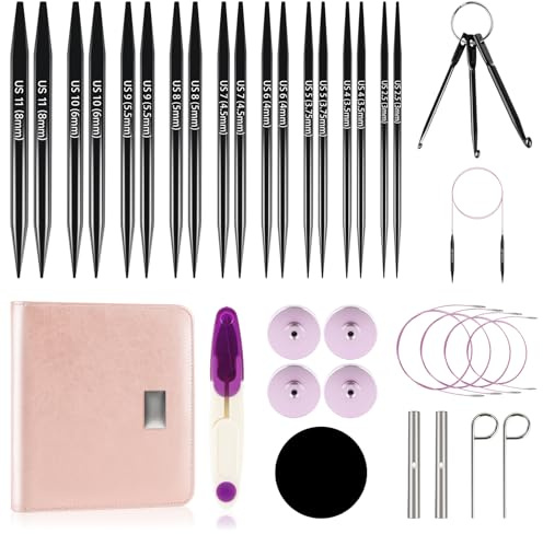 Lot de 9 paires d'aiguilles à tricoter circulaires interchangeables de 11,5 cm avec ciseaux à crochet, sac, accessoires, diamètre des aiguilles 3 à 8 mm, ensemble de crochets en aluminium