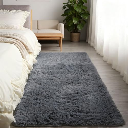 Lurviga Mjuka Och Eleganta Mattor 130 x 160 cm Lätt Att Rengöra, Maskintvättbar Moderna Golvmattor, Matta Tvättbar Halkfri för Kök, Matsal, Hall, Kontor, Mörkgrå