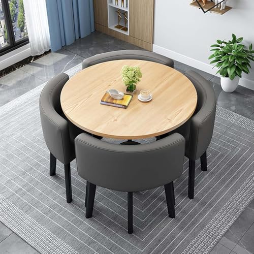 Moderno tavolo da pranzo rotondo quadrato con 4 sedie, tavolo da bar da cucina con sgabelli, elegante tavolo da riunione, 80 cm, gruppo da pranzo per la casa, J