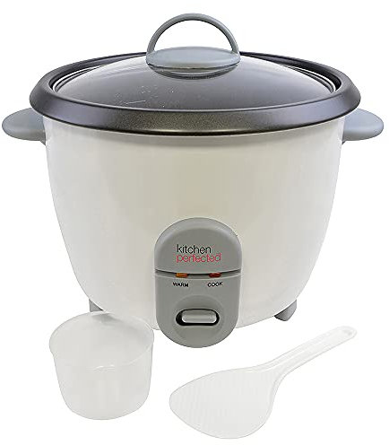 Kitchen Perfected 700W 1.8Ltr Automatic Rice Cooker - Non Stick / Removable Rice Bowl / Warm & Cook Indicators / Toughened Glass Lid / Measuring Cup / Spatula / Recipes Included - White - E3312