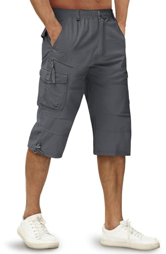 TACVASEN Cargohose 3/4 Hose Herren Kurz Sommer Arbeitshosen Bermuda Baumwolle Shorts mit Taschen (32, Dunkelgrau)