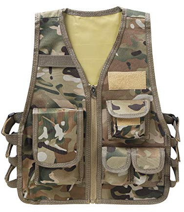 Freebily Enfant Garçon Gilet Camouflage Militaire Mode Sweat T-Shirt Pulls Gilet Tactique Combat Veste avec Multi-Poches Gilets pour Chasse/Camping/Jeu CS Camouflage 8-14 ans