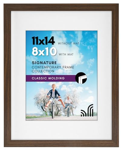Americanflat 11x14 Picture Frame with Shatter-Resistant Glass - Use as 8x10 Frame with Mat or Display 11x14 Photo Without Mat - Signature Collection - Picture Frames for Wall Display - Walnut