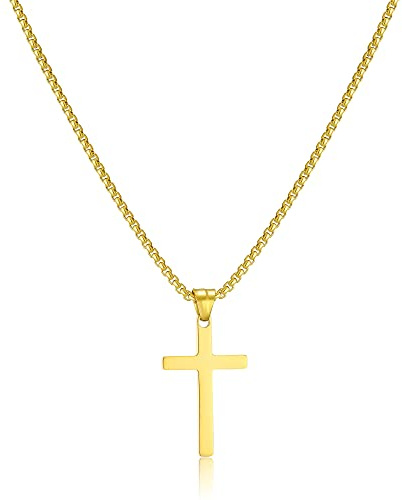 AFSTALR Oro Colgantes Cruz Hombre Cadenas Cruz Acero Inoxidable Collar Cruz Regalo para Hombre y Mujer 55cm