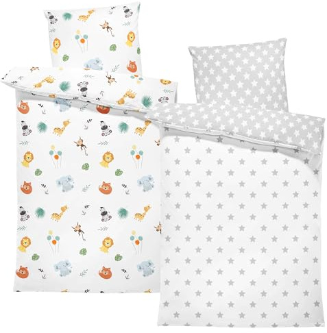 Totsy Baby Copripiumino lettino neonato 100x135 cm 2 Pezzi - Cotone parure di copripiumini bambino e bambina per culla Set lenzuolo per piumino 100 x 135 cm con federe 60 x 40 cm Oeko-Tex