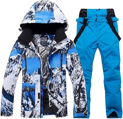 HOTIAN Herren Schneeanzug Herren Ski Jacke und Hosen Set Winter Warme Schnee Skifahren Sätzefür Wandern Klettern Isoliertes Snowboarden blue+blue XL