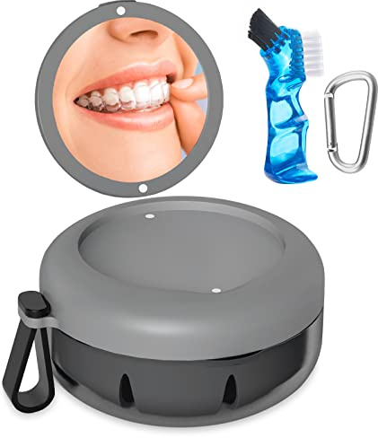 SEANCHEER | Caja Ferula Dental | Caja Ortodoncia | Caja Dentadura Postiza | Caja Aparato Dental | Caja Invisalign | Funda Invisalign | (Gris)