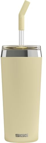 SIGG Helia Kaffeebecher to go (0.6 L), doppelwandig isolierter Thermobecher mit Glas-Strohhalm, auslaufsicherer Tumbler aus Edelstahl für heisse & kalte Getränke