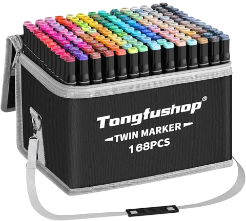Tongfushop Marcatore 168 Colori, Pennarelli Doppia Punta Impermeabile, Marker Pen con Base e Borsa Nera per il Trasporto, Pennarelli Professionali da Disegno per Studenti, Fumettisti