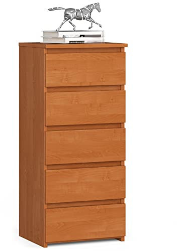 AKORD Kommode CL5 40 cm | 5 Schubladen | Schrank | für das Wohnzimmer | für das Schlafzimmer | B40 x H92 x T35 cm | Gewicht 21,9 kg | Erle/Erle