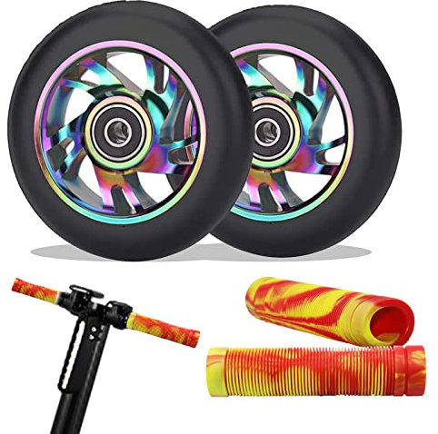 Scooter Ersatzräder, 2 Stück 100mm Stunt Scooter Ersatzräder 88A Vollreifen Scooter Rollen Räder mit ABEC-9 Lager für Meisten Stuntscooter und Kickscooter