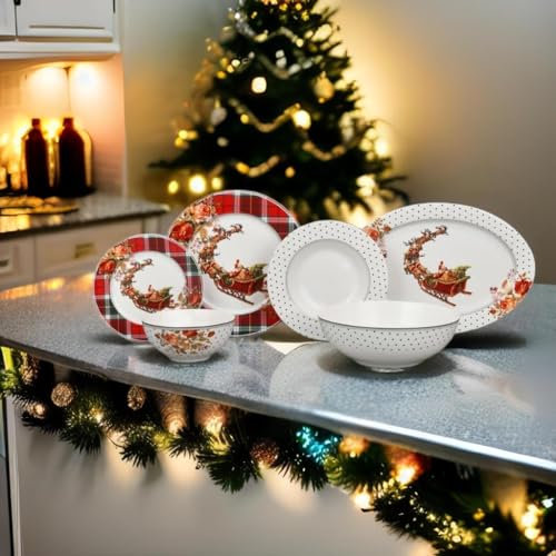 METTMANN PROFESSIONNEL, Vajilla de Navidad Completa de Porcelana para 6 Personas - 26 Piezas: 6 Platos Grandes, 6 Huecos, 6 de Postre, 6 Cuencos, 1 Plato de Carne, 1 Ensaladera