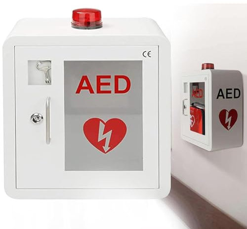 Armadietto A Parete per Defibrillatore DAE, Armadietto Compatto per Montaggio Superficiale DAE Dotato di Allarme e Chiave Attivati dalla Porta, Adatto A Tutte Le Marche