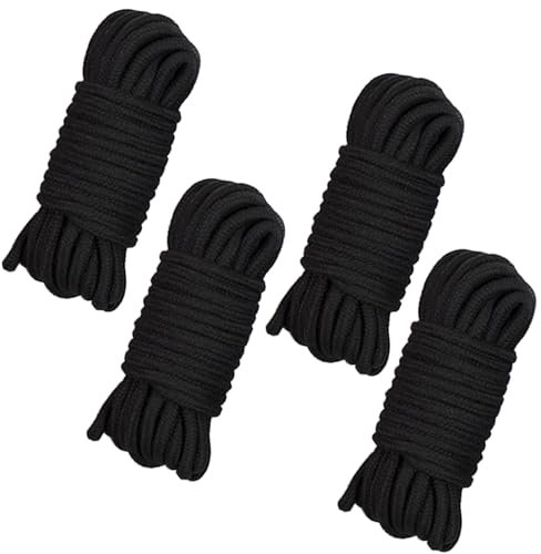 4 Piezas Cordón Retorcido de Algodón Grueso, 10 Metros de Largo, 8 mm de Espesor, Cuerda Trenzada para Tender Ropa, para Acampar, Jardinería, Canotaje, Tirar de la Cuerda, Mascota, Escalada (Negro)