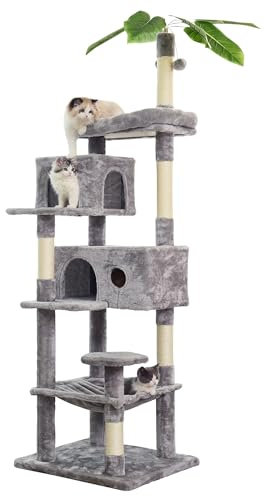 195cm Cat Tree Tower Scratching Posts Multilevel Cat Climbing House with Condos & Ladder Cat Activity Centre for Indoor Cats, Dark Grey