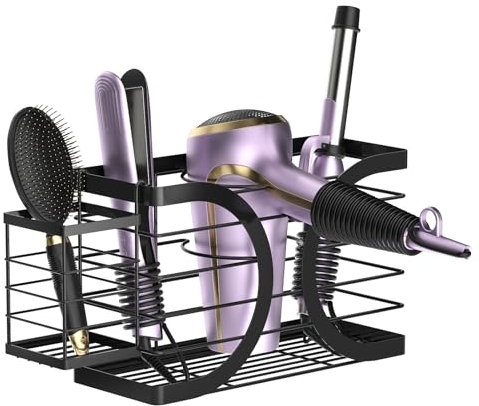WELDUN Hair Dryer Holder Station - Tools Storage Rack for Blow Dryer, Curling Iron, Brush, Black