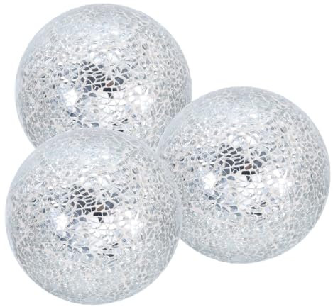 sourcing map 4 Decorative Balls, 3 Pcs Mosaic Glass Balls, Decorative Table Sphere Orbs, Centerpiece Balls for Decorating Bowls Vase Tables Wedding Party, Silver