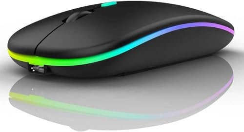 Wireless Bluetooth Mouse, Slim Mouse 2.4G Portable USB Optical Mice, LED Rechargeable Dual Mode(Bluetooth 5.0 and 2.4G Wireless) Mouse for Laptop, PC & More (Matte Black)