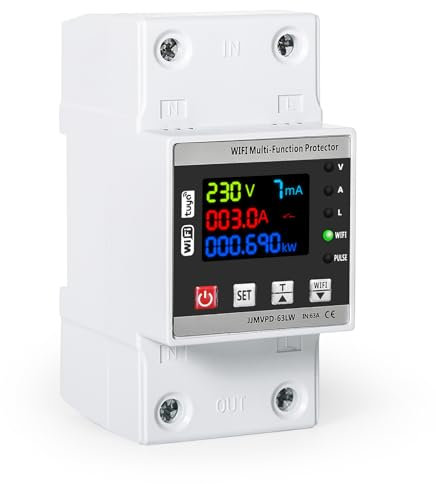 Contador de energía inteligente WiFi, carril de corriente LCD, contador de energía digital, carriles DIN, AC230 V 63 A, Tuya WiFi, protección inteligente de reinicio mediante interruptor de protección