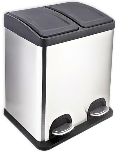 FACILITYS - Poubelle Double Compartiments, 2 x 20 L - Poubelle Cuisine, à Pédale 41 x 35,5 x 59,5 cm - Poubelle Tri Selectif, 2 Bacs - Poubelle Salle de Bain - Compacte et Design