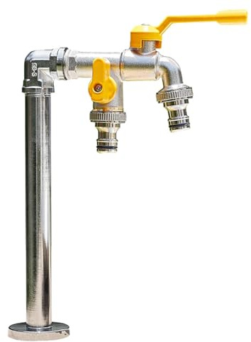 DJJYCTNM Columna de Agua de Jardín de Cobre con Doble Salida, Grifo Vertical Exterior Resistente al Frío y A Las Heladas, Fuente Jardin Exterior(Silver,32CM/13IN)