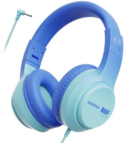 awatrue Kinder Kopfhörer, 74/85/94dB Sichere Lautstärke Kopfhörer Kinder mit Kabel, Stereo Sound, Faltbare, 3.5 mm Jack Over Ear Kinderkopfhörer für Ipad, Tablets, Schule, Reisen (Blau)