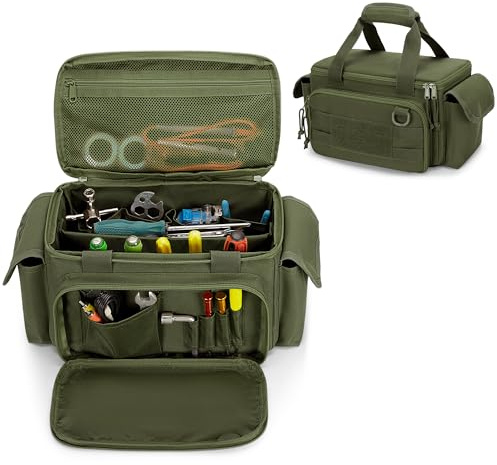 Rexmica Bolsa de Herramientas Pequeña para Hombres, Bolsa Herramientas Electricista con Fondo Acolchado Grueso, Bolsa Táctica, Bolsa para Reparadores, Carpinteros, Verde Oliva