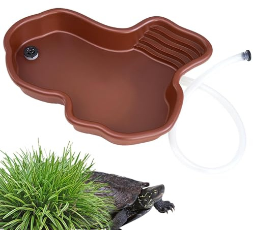 Sköldpadda vattenskål, reptilbadpool, sköldpaddsmat- och vattenskål med rampsolning, reptilmatningsbadkar, halkfri reptilskål med ramp, för hamster skorpion