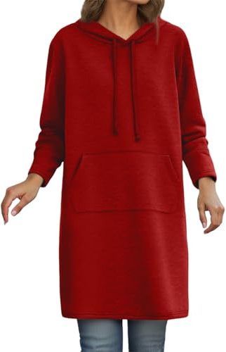 Générique Robe Sweat Long Femme à Capuche Hoodies Sweatshirt avec Poche et Cordon Décontracté Tendance Confortable Thermique Pulls Oversize Manches Longues Manteau Long Veste Automne et Hiver