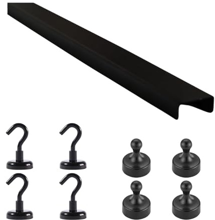 Väggorganisatör för akustiska paneler, krok, låda och hylla metall, hylla för akustiska paneler, lameller, väggpaneler, tillbehör för kontor, hall, kök, etc. (40 cm dekorationslist + magnetkrok +