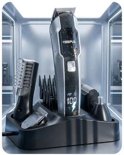 [2026 NEW] Beard Trimmer for Men, 12-in-1 Upgraded Grooming Kit with Charge Dock, Waterproof Cordless Barber Hair Clippers, Electric Razor for Nose Ear Mustache Facial Body, USB-C, Gifts for Husband