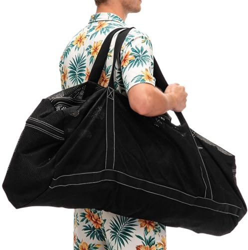 Tressify Bolsa de lona de malla negra, extra grande de 37 x 15 x 15 pulgadas, bolsa de transporte para equipo de buceo o esnórquel, bolsa de almacenamiento de poliéster para playa, natación en piscina