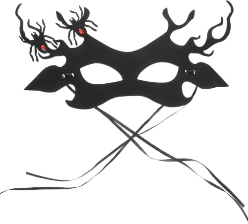 TOPPERFUN Masque Vénitien Araignée et Bois de Daim Noir en Tissu Non Tissé, Demi-visage Sangle Ajustable pour Fêtes D'halloween et Banquets Gothiques