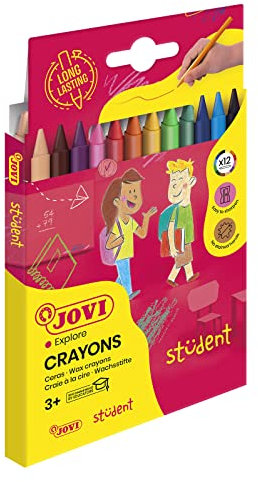 Jovi Wachsmalstifte Plasticolor, ab 3 Jahren, geruchlos, leicht auswaschbar, bruchsicher, radierbar, 12 Farben in einer Schachtel